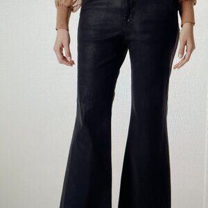 NWT Sam Edelman Black Coated Bay Flare Trouser Jeans Denim Sz 32